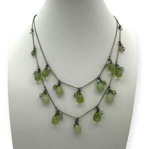 2 tier collar necklace, clear light green beads on a chain 16 inches